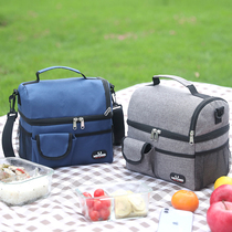 Double-layer insulation bento bag picnic strap insulation bag office workers lunch box bag waterproof large-capacity thickened lunch bag
