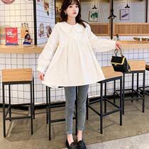 Pregnant woman Spring and autumn suit new blouses dolls collar sweet and temperamental white shirt with loose foreign air for two sets