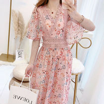 Dress 2021 new fat sister Korean version of Little Flower chiffon dress long little fragrant fairy dress