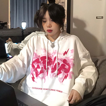 EPLP Smoke Letters National Tide Loose Hooded Couple oversize Plus Velvet Sweater Mens Tide Brand Hoodie Autumn and Winter