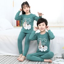  Boys autumn clothes autumn pants set pure cotton childrens underwear set Middle and large childrens home clothes thin girls cotton pajamas