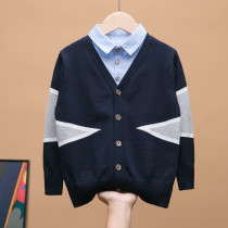 Open-shirt Spring-autumn-thin section All cotton Boy knit childrens clothing CUHK Scout Two undershirt pure cotton sweater shirt collar