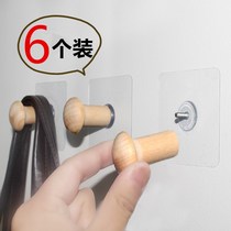 6 without trace paste solid wood adhesive hook creative wall hanging decorative adhesive hook non-perforated bedroom door rear coat rack hook