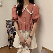 2021 summer new short coat female French sweet doll collar design sense bubble sleeve shirt loose short sleeve