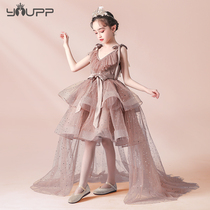 Yo Pippi childrens dress little girl lace wedding princess skirt tailing detachable model catwalk performance skirt summer