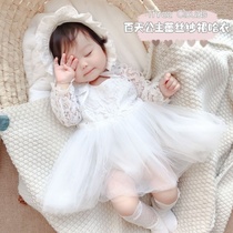 Autumn and winter plus velvet baby girl lace full moon 100 days old princess dress