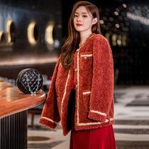 Small fragrant wind Lamb hair coat women autumn and winter wild 2021 New New Year red retro port flavor cotton coat