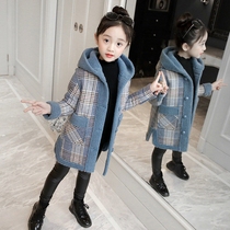 Girls coat woolen coat autumn winter coat 2021 New Korean version of foreign style big children plus velvet thickened tide