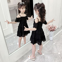 Summer strapless chiffon solid color little girl princess dress 2021 new foreign girl dress 3-5-7-8 years old 6