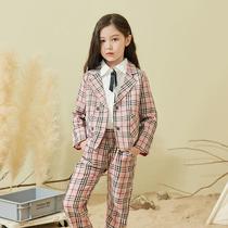 Girls Suit Plaid Spring and Autumn 2021 New Leisure Childrens foreign style in the big childrens leisure two-piece tide