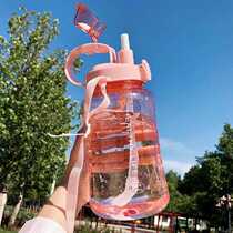 Sports water cup large capacity high temperature resistant plastic cup straw Net red fitness outdoor oversized 2L kettle portable