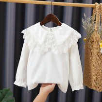  Girls  long-sleeved bottoming shirt Spring and Autumn childrens pure cotton white top Girls Lace doll collar inner T-shirt thin section 5