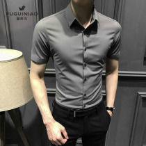 Rich bird free ironing shirt mens short-sleeved summer thin casual business mens mens solid color slim formal shirt