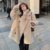 French maje21 winter fur Wool Lamb plush coat Korean loose medium long mink jacket