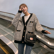 French maje2021 autumn and winter loose small fragrant wind long sweater coat lazy wind knitted cardigan women