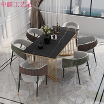 Household light luxury Rock board dining table and chair combination small apartment rectangular dining table hotel Western restaurant leisure table and chair