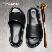 Rodemeico slippers male summer outdoor pure color word tug Inn wind casual non-slip soft bottom genuine leather sandals