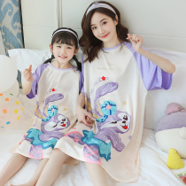 Childrens thin ice silk sleeping dress mother female baby 2022 Summer-baby girl clothes Home Clothing Emulated Silk Pyjamas