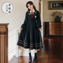  Shu Jinsheng retro embroidery navy collar Japanese sweet dress jk college style uniform black midi skirt autumn and winter