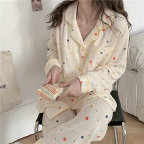 Pure Cotton Cloth Pajamas for female students Spring and autumn Korean version printed long sleeves Long sleeves Comfortable Home Comfort home Two suits