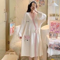 ins pajamas female spring and autumn long sleeve cotton robe Japanese kimono sweet students can wear home suit