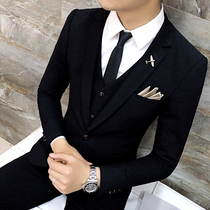 Suit suit mens three-piece casual black small suit slim Korean formal dress groom handsome wedding dress trend