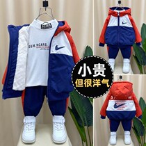 Official flagship store official website Panke silk cotton boy plus velvet set small children thick sports two-piece winter clothes