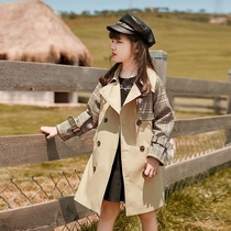 Girl coat spring and autumn windbreaker 2021 New British childrens clothing little girl long plaid big child foreign style