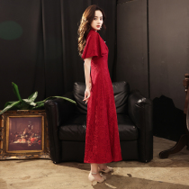 Cheongsam toast bride 2021 new wine red winter usually can wear wedding engagement dress thank you banquet female