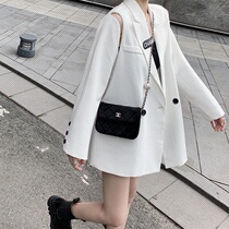 2021 spring new hipster Joker white long blazer womens design sense niche suit womens design