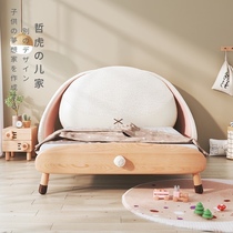 Rabbit bed solid wood childrens bed girl princess bed pull and drag bed mother bed cartoon soft bag single daughter bed