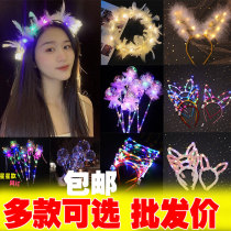 Luminous rabbit ears new feather wreath headdress luminous hair hoop Night market stall toys Childrens lighting head hoop hot