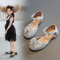 Dadong girls princess shoes Crystal leather shoes 2021 little girl shoes children half sandals bow baby soft bottom