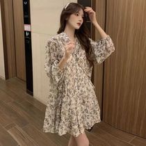 Sweet vintage floral chiffon skirt girl 2021 spring new net red meat fairy super fairy small dress