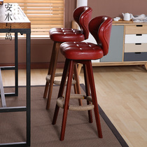 Anmu rotating retro solid wood bar stool Nordic modern minimalist high stool fashion personality bar stool front chair