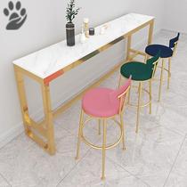 Custom marble bar table Balcony household simple milk tea shop wall small long solid wood bar high foot table and chair