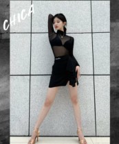 CHICA Meichen dance dress black sexy mesh long sleeves irregular hip skirt Latin dance dress adult woman