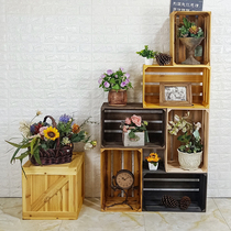 Wooden box supermarket display wooden frame box custom decoration solid wood strip fruit storage basket retro wind small wooden box