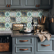 Jane Moh light luxury retro blue French small tiles bathroom kitchen floor tiles hand-painted flower tiles wall tiles