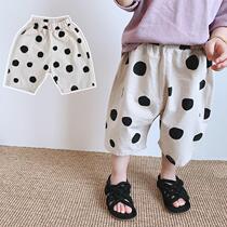 Baby Single pants outside wearing summer thin South Korean pure cotton loose girl pants 7 Sub pants Boys casual shorts