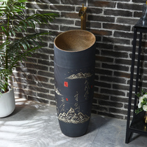 Ceramic integrated column basin vertical column basin sink art retro courtyard balcony outdoor wash basin