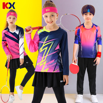 Childrens badminton clothing sports long-sleeved trousers fake two-piece skirt trousers childrens table tennis suit short-sleeved shorts sportswear