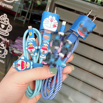 Apple data line protective sleeve mobile phone charger winder winding rope cartoon headphone containing box creative stickers