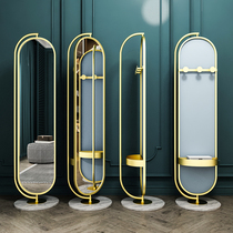 Light luxury mirror full-body dressing mirror bedroom Nordic girl rotatable full-length mirror iron art home living room floor mirror