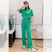 Summer bombing Street sportswear suit women 2022 new reduced-age display slim short sleeves Fashion casual broadlegged pants Two sets
