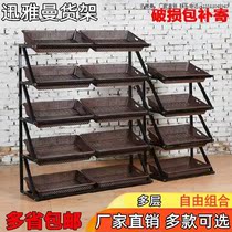 Stationery store Supermarket convenience store display rack shelves Fruit small selling shop snacks barbecue vegetable rack Fruit and vegetable rack blue
