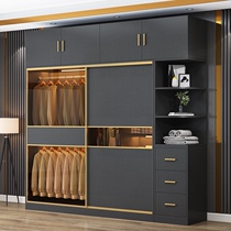 Wardrobe Household bedroom simple modern small rental room package installation glass sliding door solid wood storage wardrobe