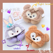 () Cartoon bear and rabbit U-shaped pillow Hooded pillow Neck pillow Travel car cute pillow