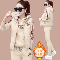 Add velvet padded sportswear suit women's leisure autumn and winter 2022 new tide vest vests running three-piece set