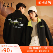 A21 Mens Clothing Loose Collar Long Sleeve Jacket 2021 Fall New Pint Collision Color Letter Printed Fashion Handsome